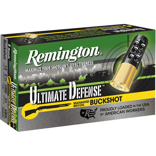 Remington Ultimate Defense Buckshot Loads 12 Ga. 2.75 In. 21 Pellet 4 Buck 5 Rd.