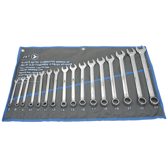 16 PC Long Metric Fully Polished Combination Wrench Set