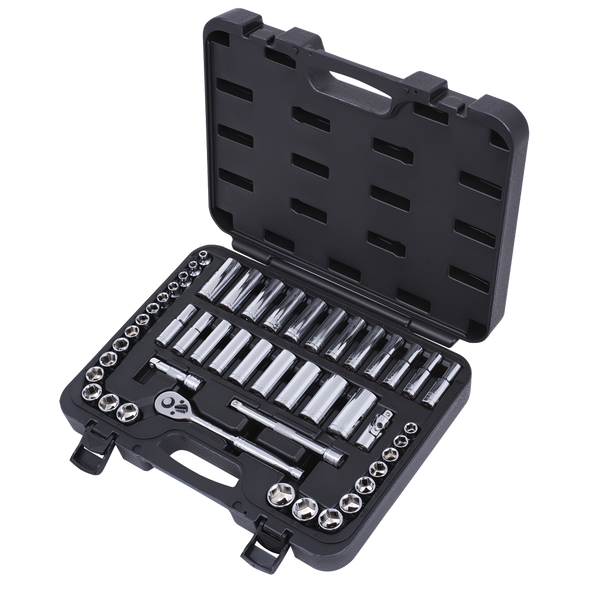 ITC 3/8" Drive SAE / Metric Chrome Socket Wrench Set - 49 PC