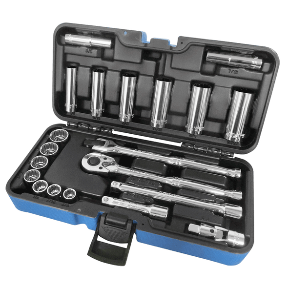 21 Pc 3/8" Dr SAE Socket Wrench Set - 12 Point