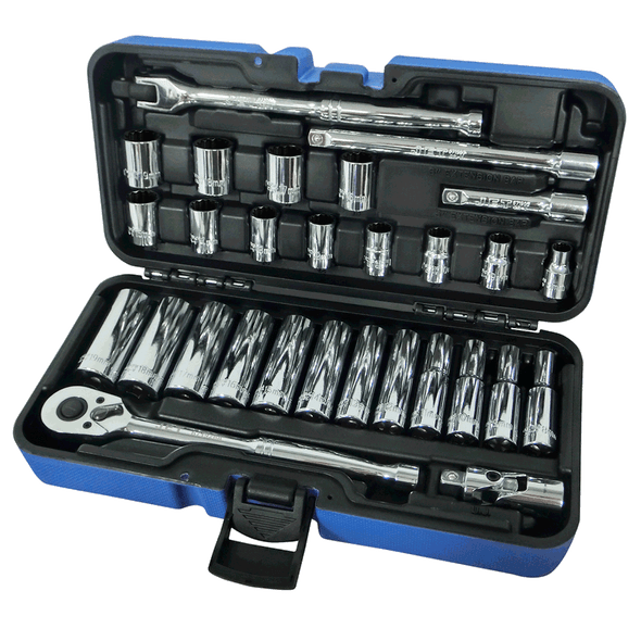 30 Pc 3/8" Dr Metric Socket Wrench Set - 12 Point