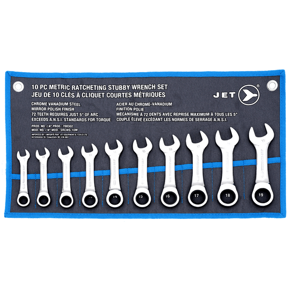Ratcheting Stubby Wrench Set - Metric - 10 Pc