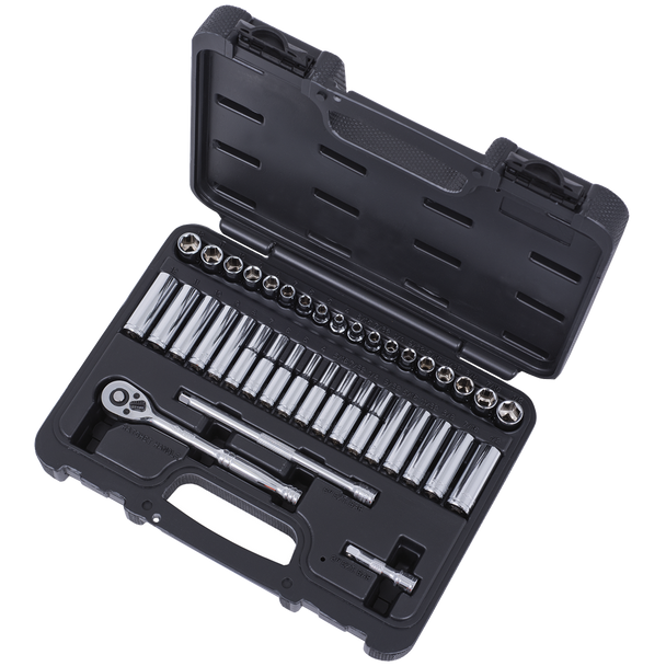 ITC 1/4" Drive SAE / Metric Chrome Socket Wrench Set - 40 PC