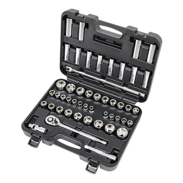 ITC 1/2" Drive SAE / Metric Chrome Socket Wrench Set - 49 PC