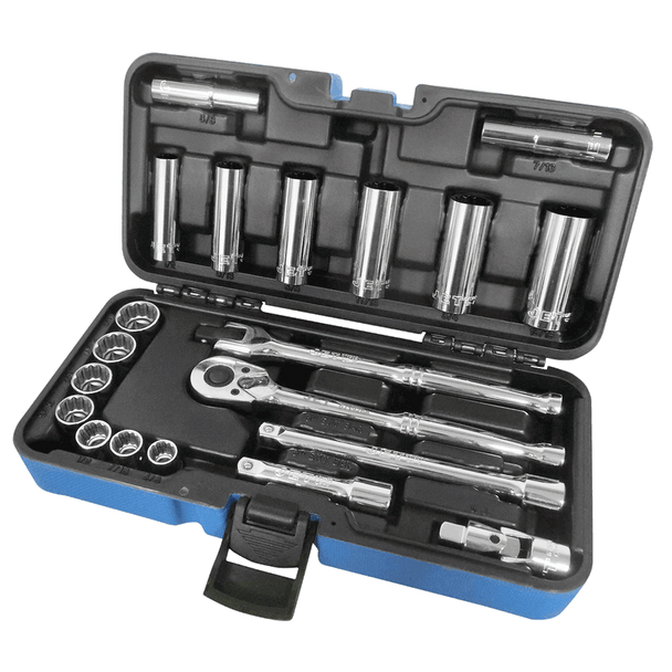 21 Pc 3/8" Dr SAE Socket Wrench Set - 12 Point