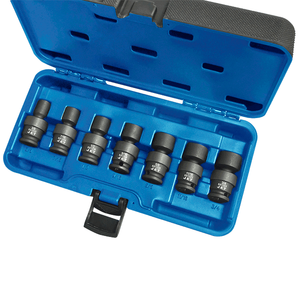 7 Pc 3/8" Dr SAE Universal Impact Socket Set - 6 Point