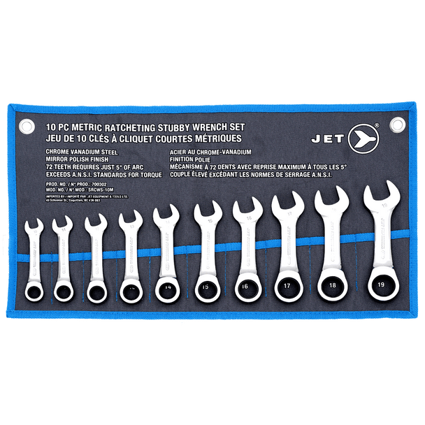 Ratcheting Stubby Wrench Set - Metric - 10 Pc