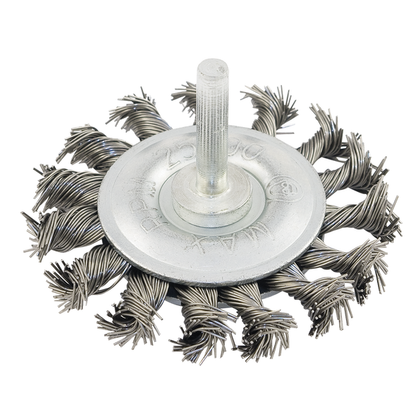 3 x 1/4" Shaft Mounted Stainless Steel Knot Twisted Radial Brush