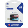 Verbatim 64GB Store 'n' Go V3 USB 3.0 Flash Drive - 2pk - Red, Blue - 70899