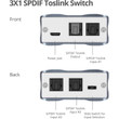 SIIG 3x1 S/PDIF Toslink Switch CE-AU0111-S1 - Allows you to switch between any of the 3 digital Toslink S/PDIF sources to transmit to one Toslink S/PDIF audio output, 24-bit audio depth, sample rate up to 192KHz - Metal - TAA Compliant - CE-AU0111-S1