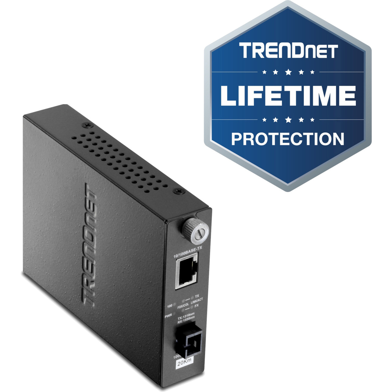 TRENDnet Intelligent 100Base-TX to 100Base-FX Dual Wavelength Single Mode SC Fiber Media Converter (20 km / 12.4 miles);RJ-45 port; Fiber to Ethernet Converter; Lifetime Protection; TFC-110S20D3i - TFC-110S20D3i