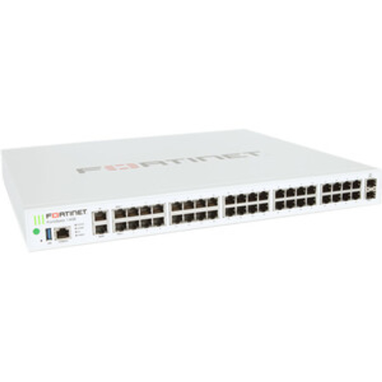 Fortinet FortiGate 140E Network Security/Firewall Appliance - 40 Port - 1000Base-X, 1000Base-T - Gigabit Ethernet - AES (256-bit), SHA-256 - 40 x RJ-45 - 2 Total Expansion Slots - 1U - Rack-mountable UT - FG-140E-BDL-950-60