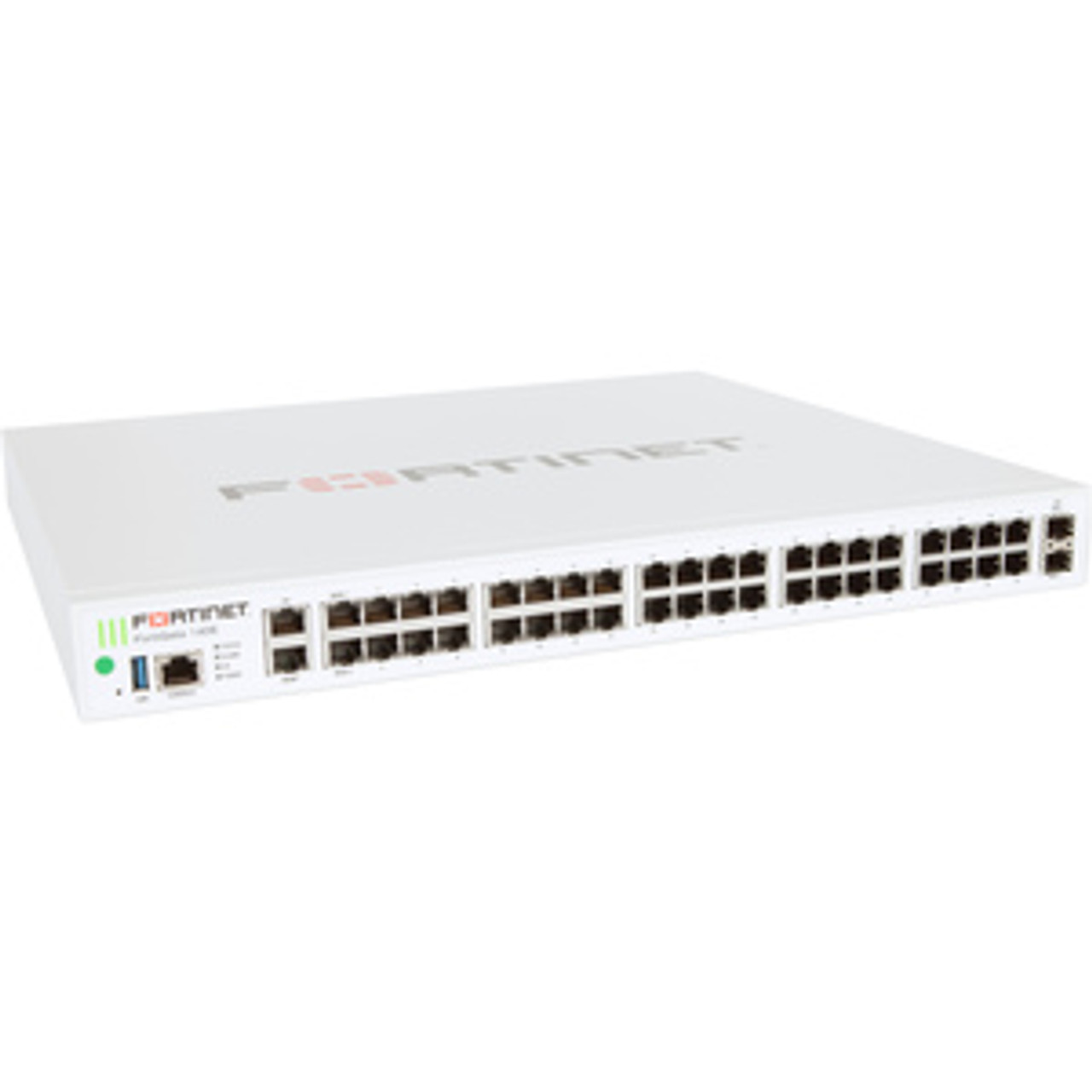 Fortinet FortiGate 140E Network Security/Firewall Appliance - 40 Port - 1000Base-X, 1000Base-T - Gigabit Ethernet - AES (256-bit), SHA-256 - 40 x RJ-45 - 2 Total Expansion Slots - 1U - Rack-mountable BN - FG-140E-BDL-900-60