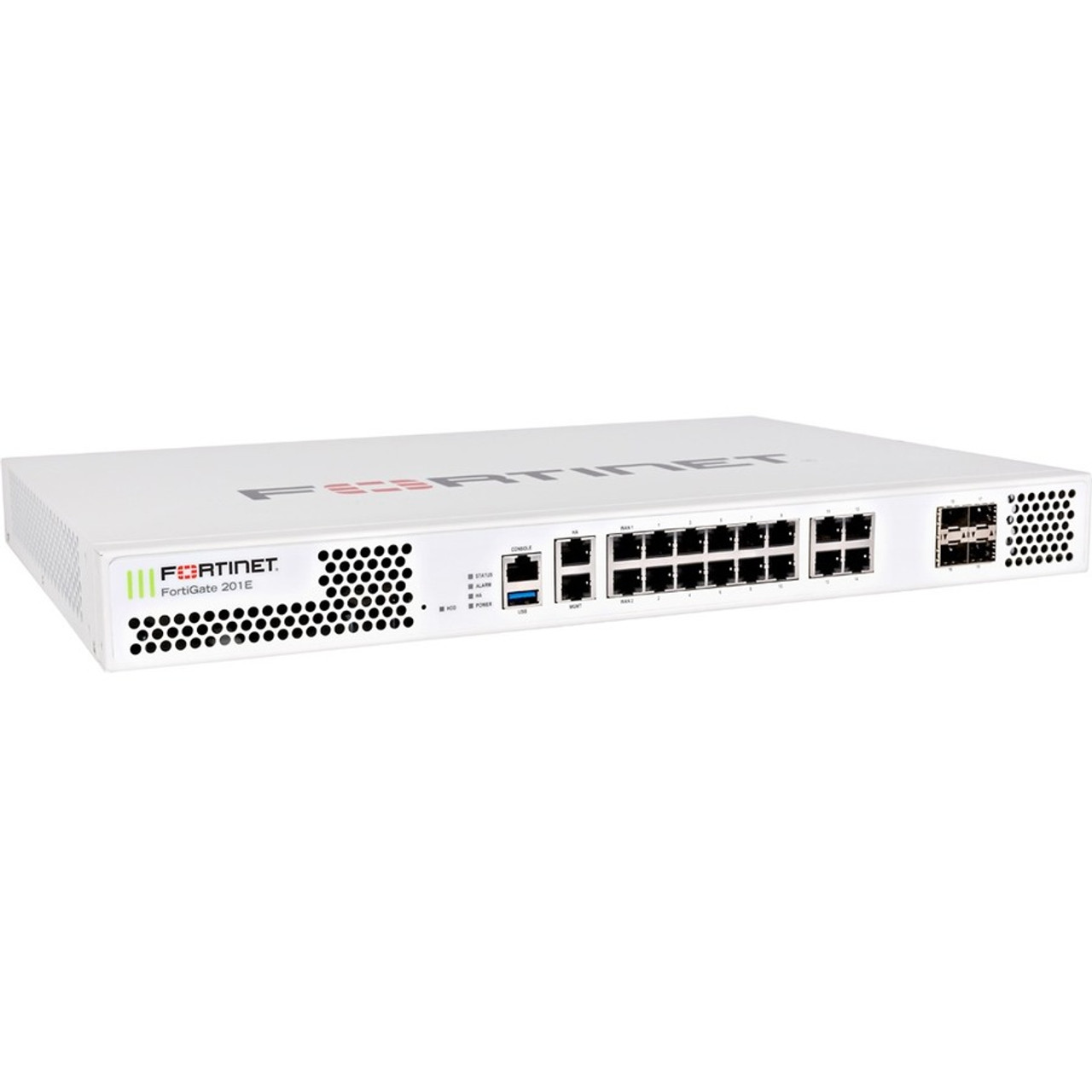 Fortinet FortiGate FG-201E Network Security/Firewall Appliance - 18 Port - 1000Base-T, 1000Base-X - Gigabit Ethernet - AES (256-bit), SHA-256 - 500 VPN - 16 x RJ-45 - 4 Total Expansion Slots - 1 Year 24x7 FortiCare and FortiGuard Enterprise