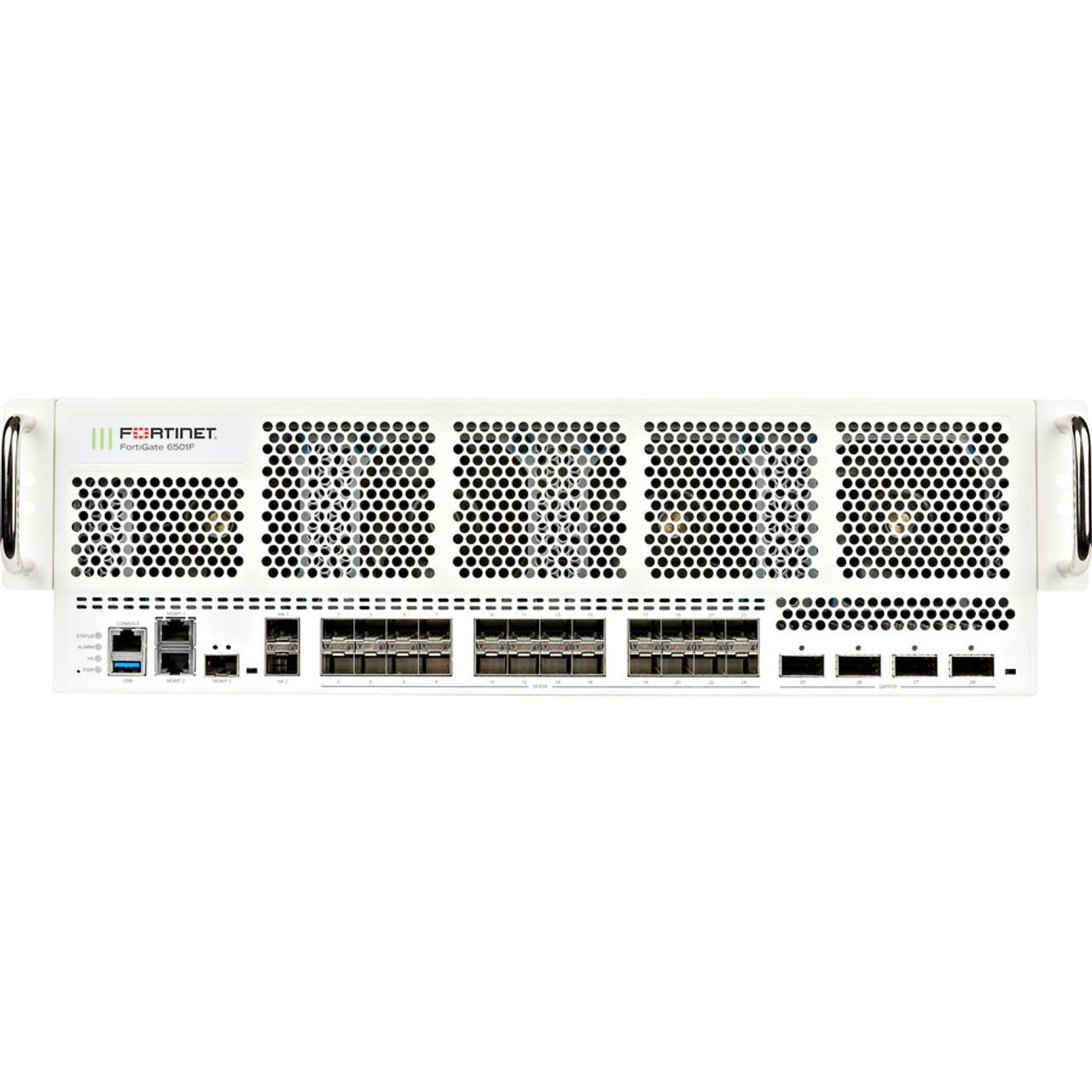 Fortinet FortiGate FG-6501F-DC Network Security/Firewall Appliance - 100GBase-X, 40GBase-X, 10GBase-X - 100 Gigabit Ethernet - AES (256-bit), SHA-256 - 30000 VPN - 30 Total Expansion Slots -1 Year 24x7 FortiCare and FortiGuard Enterprise Protection