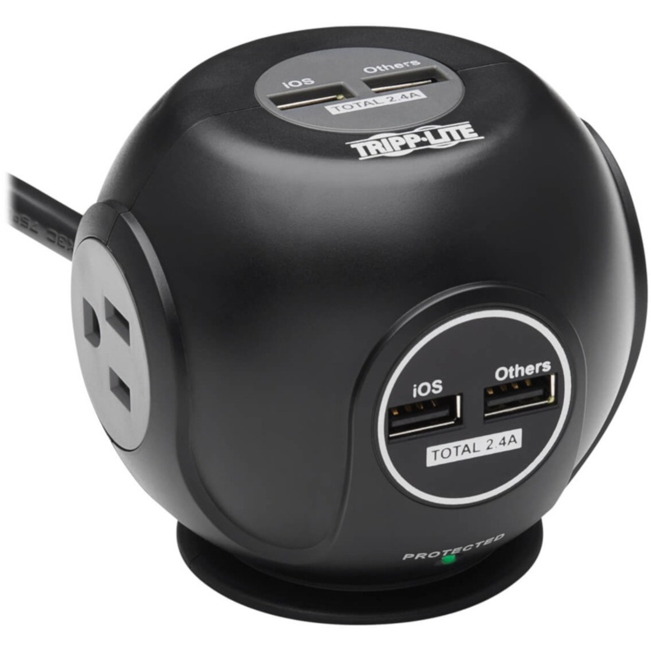 Tripp Lite Surge Protector with 3-Outlets & 4 USB Ports Spherical Black 6ft Cord