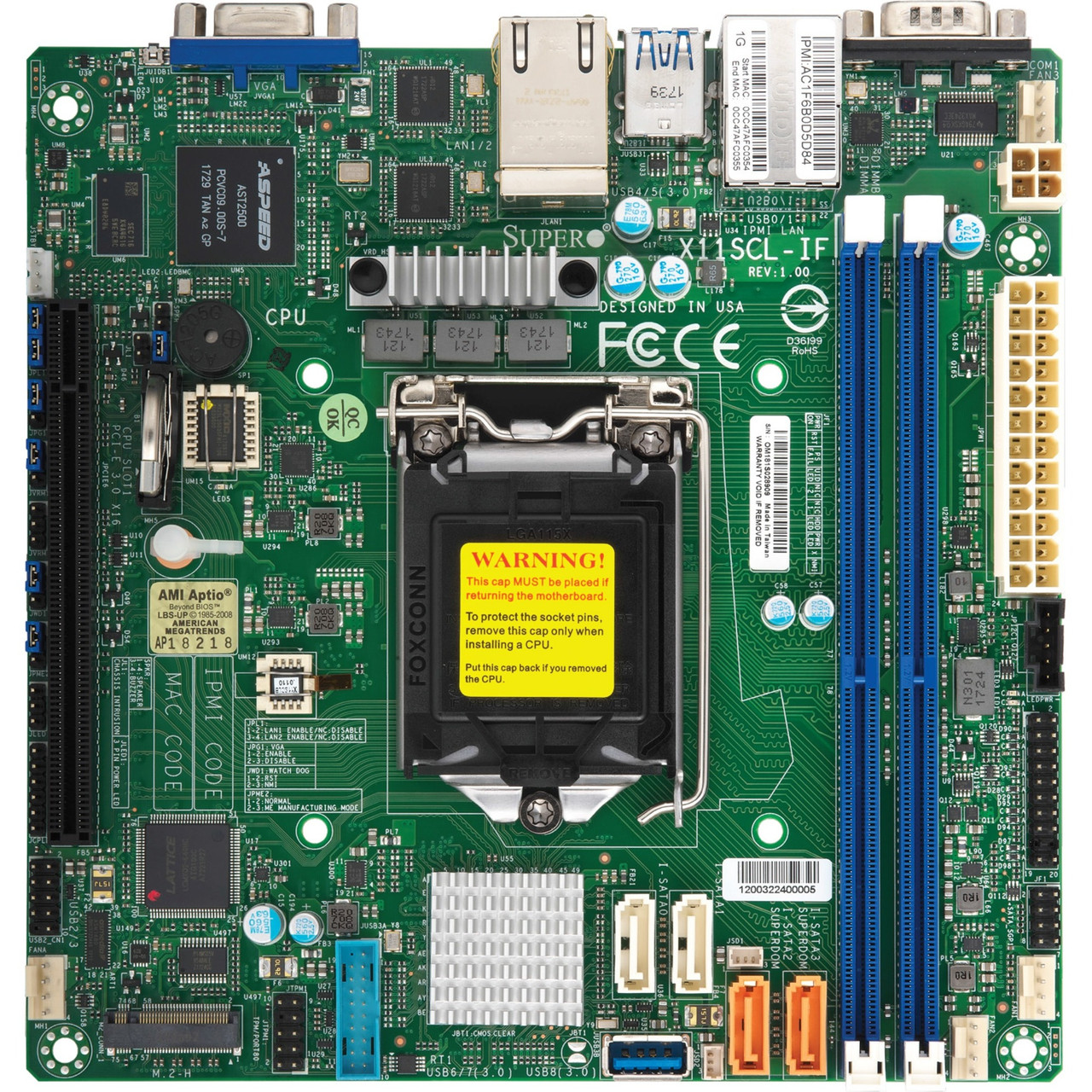 Supermicro X11SCL-IF Server Motherboard - Intel C242 Chipset - Socket H4  LGA-1151 - Mini ITX - 64 GB DDR4 SDRAM Maximum RAM - DIMM, UDIMM - 2 x  Memory