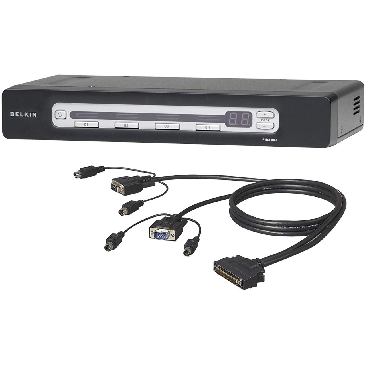 Belkin PRO3 4-Port KVM Switch PS/2 & USB In/Out Bundled with PS/2 Cables - F1DA104Z-B