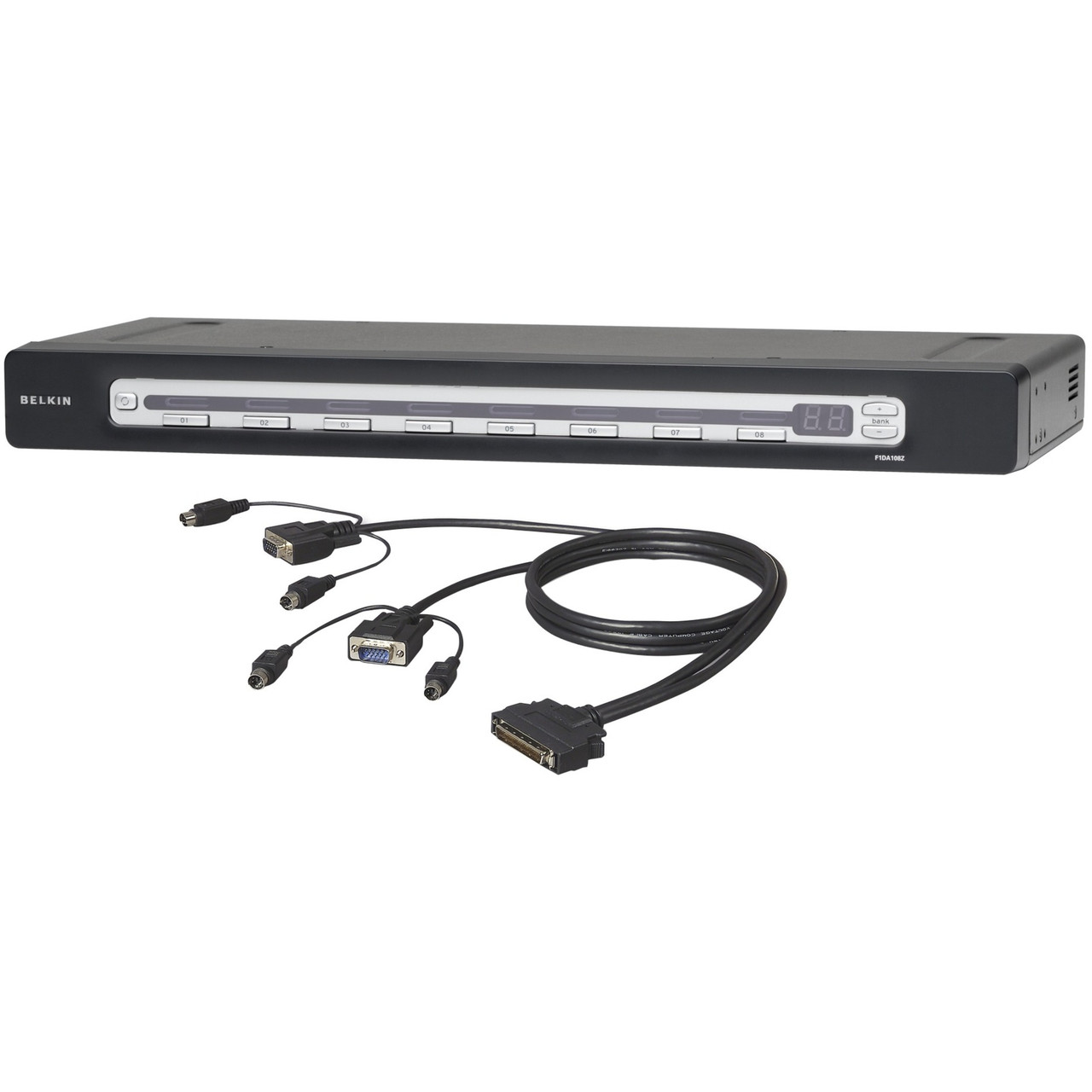 Belkin PRO3 8-Port KVM Switch PS/2 & USB In/Out Bundled with PS/2 Cables - F1DA108Z-B