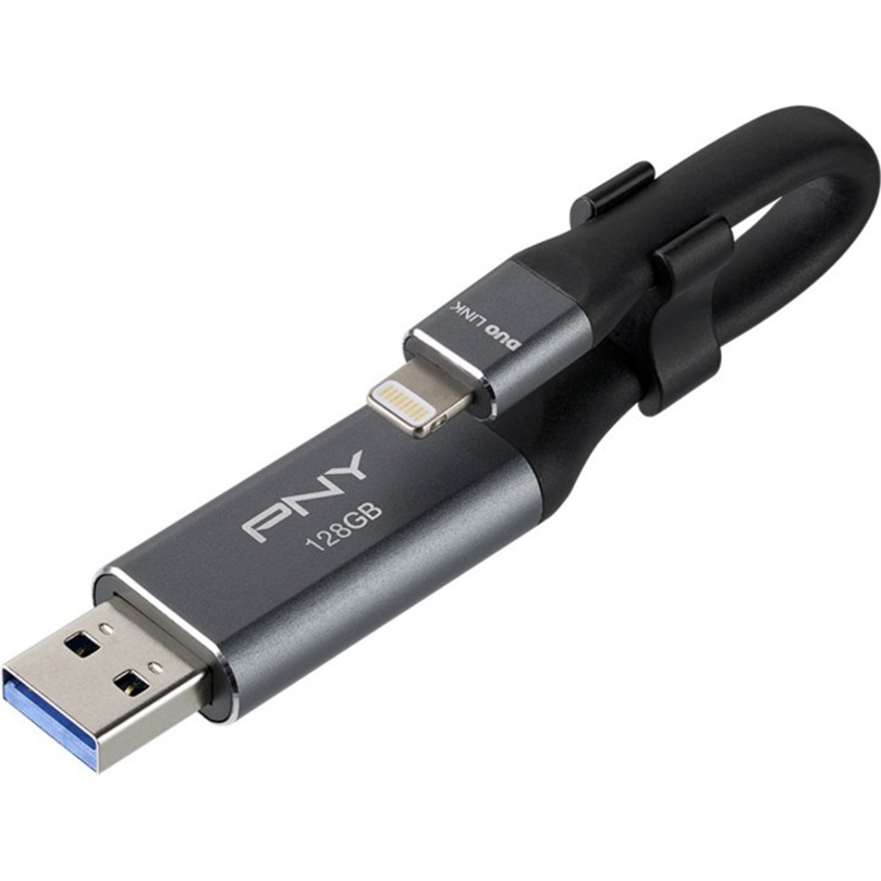 PNY DUO LINK USB 3.0 OTG Flash Drive For iPhone and iPad - P-FDI128LA02GC-RB