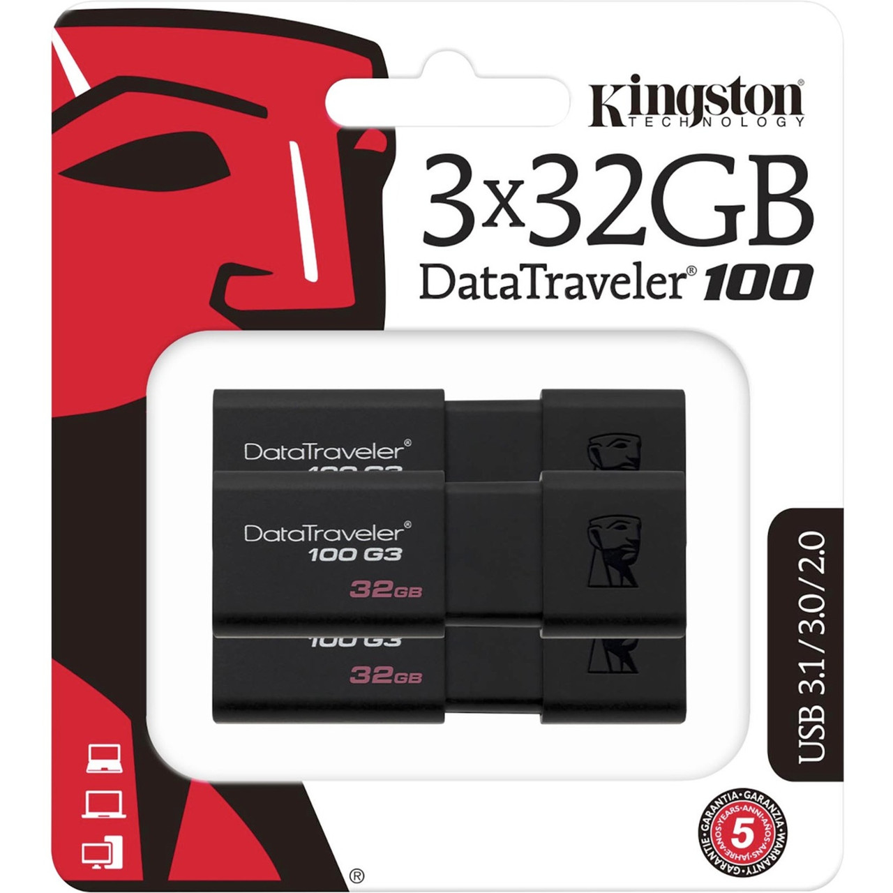 Kingston DataTraveler 100 G3 USB Flash Drive - DT100G3/32GB-3P