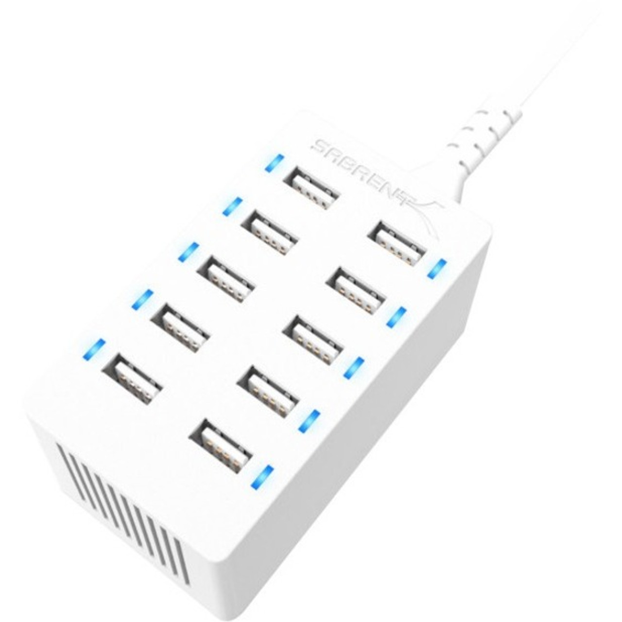 Sabrent 60 Watt (12 Amp) 10 Port Desktop Smart USB Rapid Charger | White (AX-TPCS-W) - AX-TPCS-W