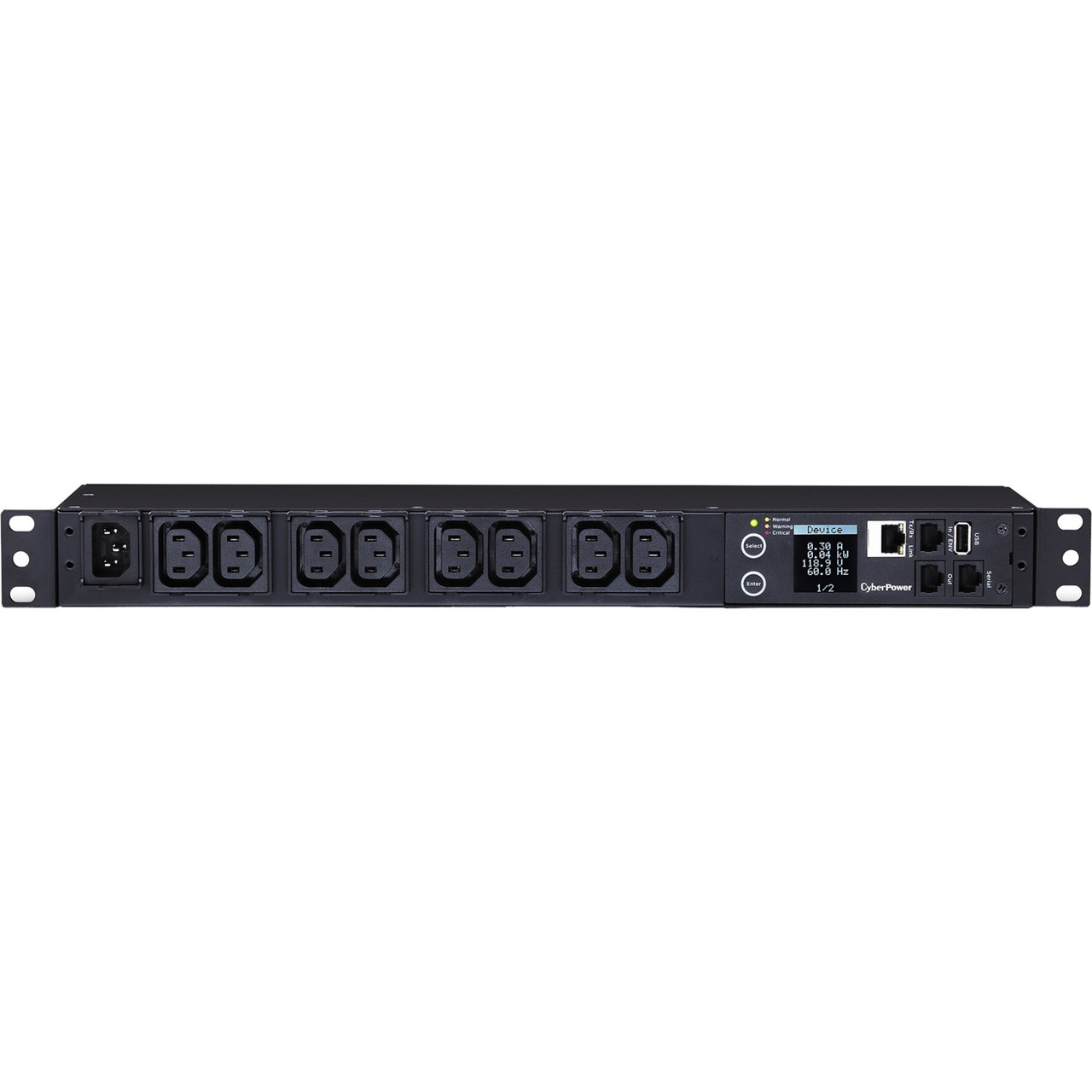 CyberPower PDU31004 100 - 120 VAC 15A Monitored PDU - IEC-320 C14, Horizontal, 1U, LCD, 3YR Warranty