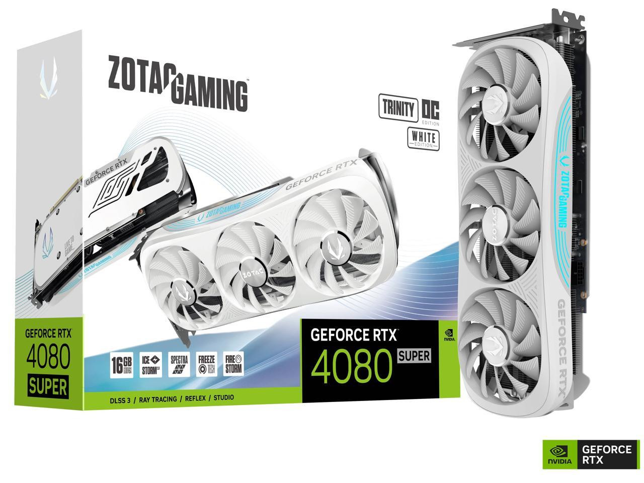 ZOTAC GAMING GeForce RTX 4080 SUPER Trinity OC White Edition DLSS 3 16GB GDDR6X 256-bit 23 Gbps PCIE 4.0 Gaming Graphics Card, IceStorm 2.0 Advanced Cooling, SPECTRA RGB Lighting - ZT-D40820Q-10P