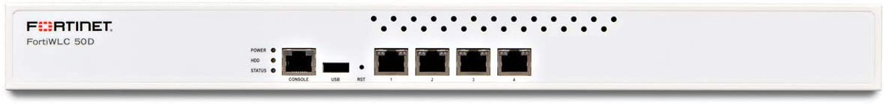 Fortinet FortiWLC-50D Wireless LAN Controller, Max 50 APs,4xGE RJ45 ports,1xRJ45 Serial Console port,1x60GB SSD Storage, Single PSU