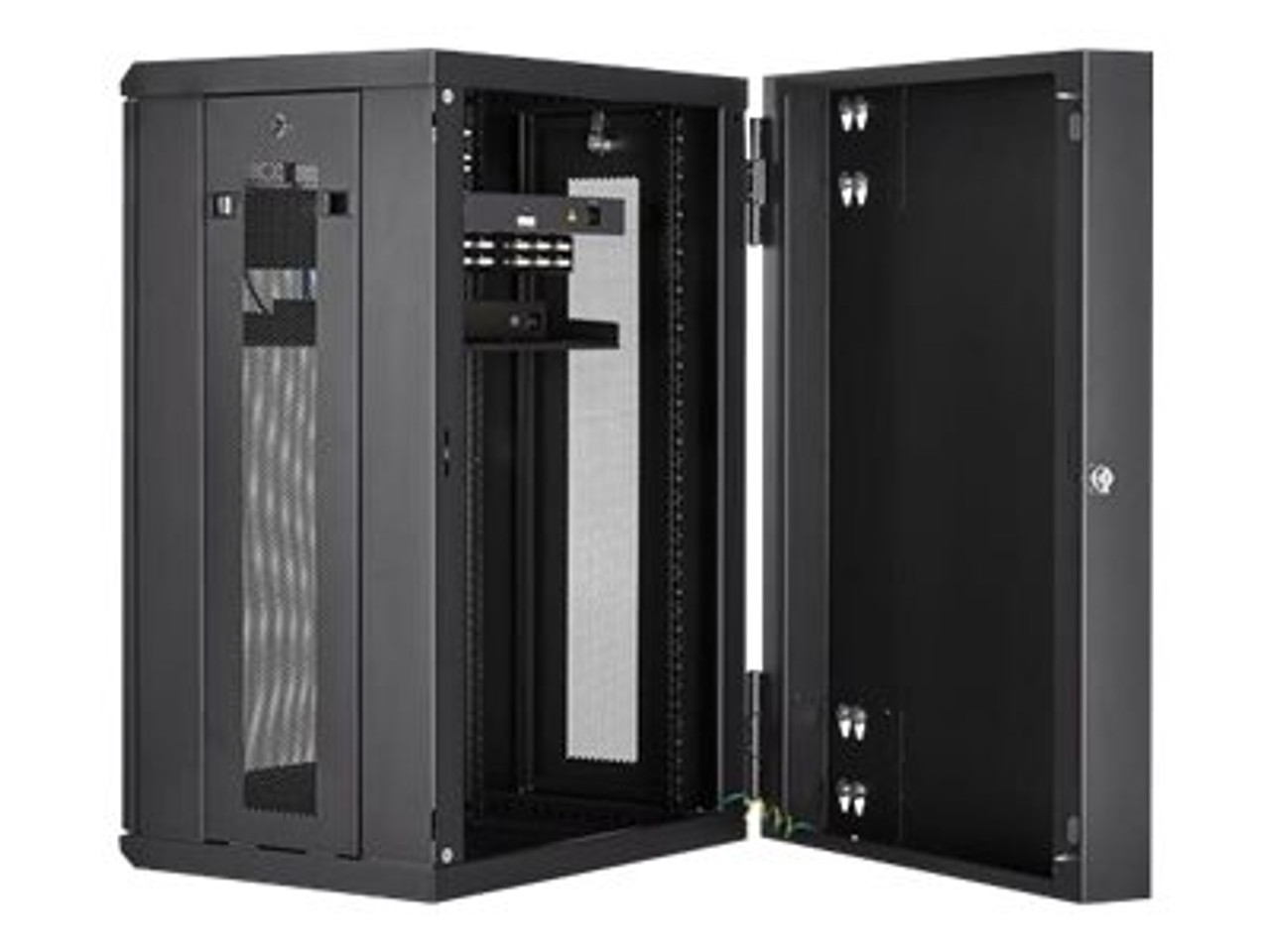 15U 19" Wall Mount Network Cabinet - 16" Deep Hinged Locking IT Network Switch Depth Enclosure - Assembled Vented Computer Equipment Data Rack w/Shelf & Flexible Side Panels