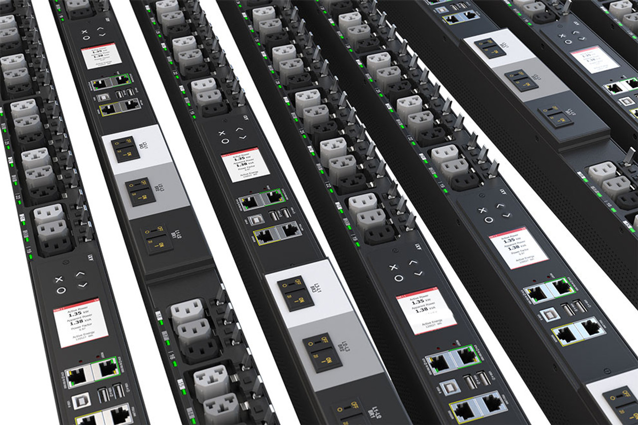 Switched PIPS PRO2, Per Input Power Sensing, 0U, (24) IEC C13 and (6) C19, (3) LED Amp Meter in the Middle, 3-phase 230/400V, 32A with IEC 60309 3P+N+PE Red, Pivot Entry, (2) Temp/Humidity Sensor Capable, Circuit Breakers- Cusom Color