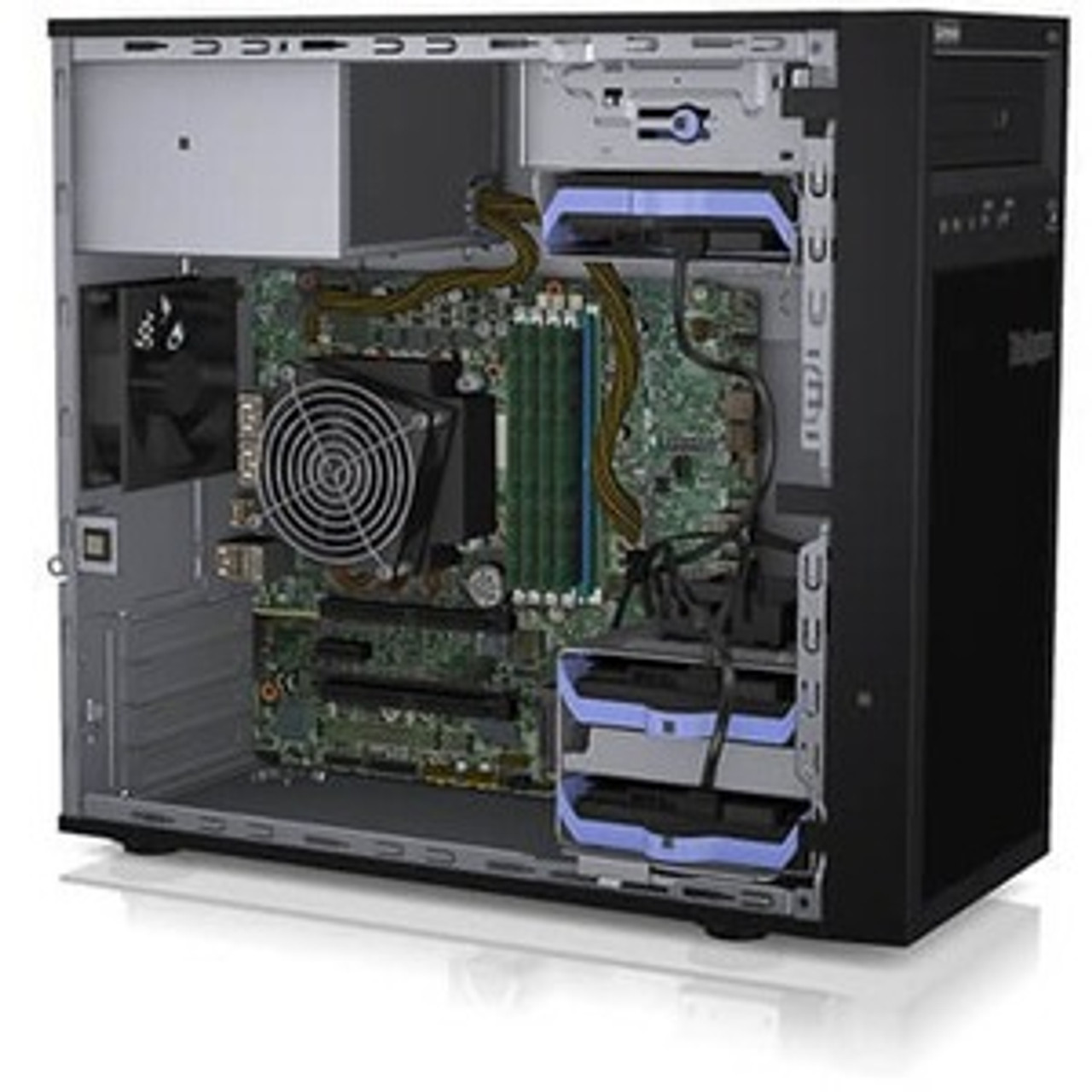 Lenovo ThinkSystem ST50 7Y48A02MNA 4U Tower Server - 1 x Intel Xeon E-2224G 3.50 GHz - 8 GB RAM - Serial ATA/600 Controller - Intel C246 Chip - 1 Processor Support - 64 GB RAM Support - DVD-Writer - Gigabit Ethernet - 3 x LFF Bay(s) - 1 x 250 W
