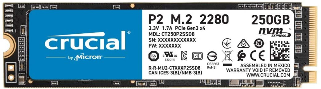 Crucial P2 NVMe PCIe M.2 SSD - 250GB 3D NAND