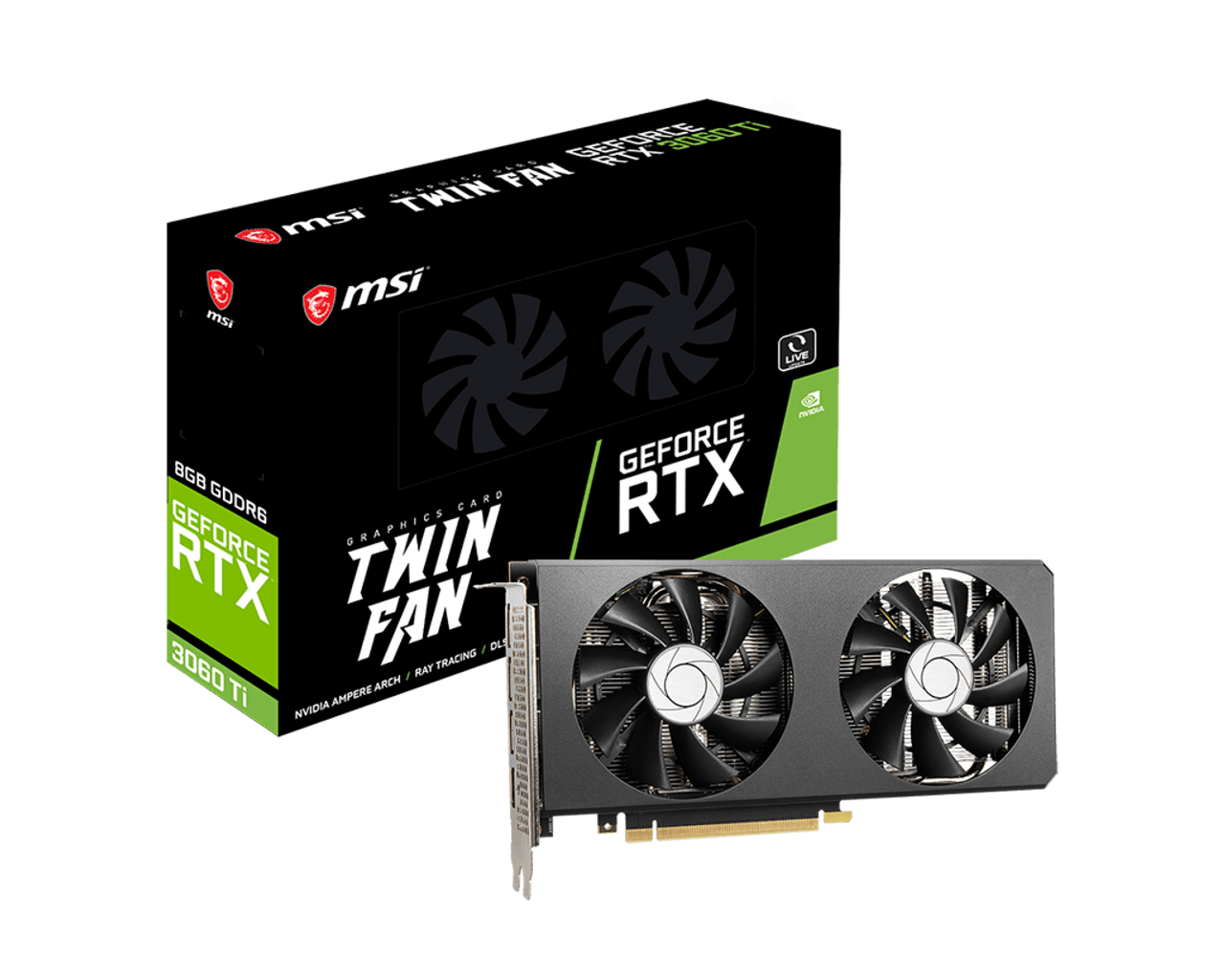 MSI GeForce RTX 3060 Ti TWIN FAN 8G LHR -1665 MHz / 14 Gbps 8GB GDDR6  -256u003dit -DisplayPort x 3 HDMI x 1 (Supports 4K@120Hz as specified in HDMI  2.1)