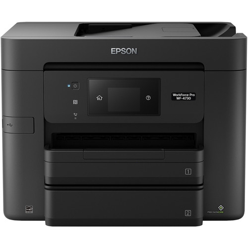 Epson WorkForce Pro WF-4730 Wireless Inkjet Multifunction Printer-Color-Copier/Fax/Scanner-4800x1200 Print-Automatic Duplex Print-30000 Pages Monthly-500 sheets Input-Color Scanner-1200 Optical Scan- Ethernet-Wireless LAN-Apple AirPrint - C11CG01201