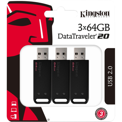 Kingston 64GB DataTraveler 20 DT20 USB 2.0 Type A Flash Drive - DT20/64GB-3P