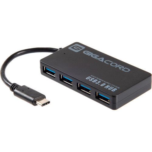CP TECH Gigacord USB 3.1c to 4-port USB 3.0 Non Powered Hub, Black - GC-31500