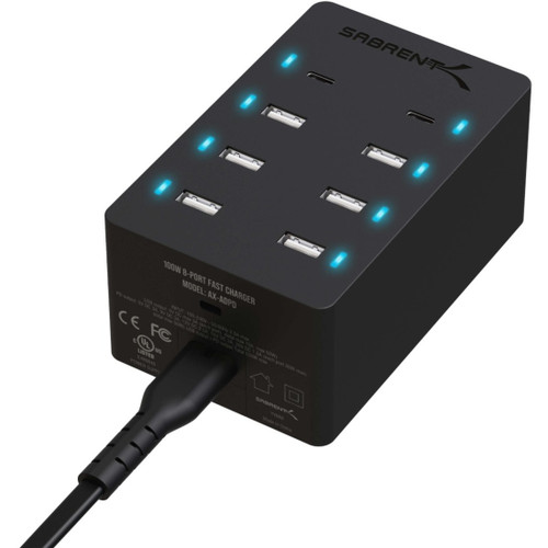 Sabrent 100 Watt 8-Port USB Rapid Charger [UL Certified] - Includes 2 PD Ports (AX-ADPD) - AX-ADPD