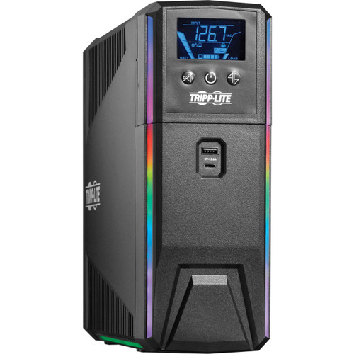 Tripp Lite UPS 600VA 360W 120V Pure Sine Wave Gaming UPS Battery Backup -LCD, AVR, RGB LEDs, USB Charging, Power Saving -SMART600PSGLCD