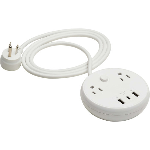 Tripp Lite SafE-T 30W 2-Utlet Surge Protector 5-5R Outlets, 3 USB Ports, 6 ft. (1.8 m) Cord, 300 Joules, Antimicrobial Protection, White TLP26PD30WCAM