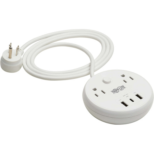 Tripp Lite SafE-T 57W 2-Utlet Surge Protector 5-5R Outlets, 3 USB Ports, 8 ft. (2.4 m) Cord, 300 Joules, Antimicrobial Protection, White TLP28PD57WCAM