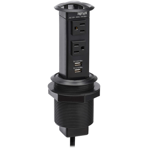 Tripp Lite Power It! 2-Utlet PoP-p Power and Charging Dock -2x USB=, 6 ft. Cord, Antimicrobial Protection, Black PS22POPAM