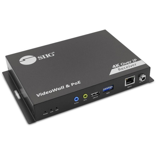 SIIG 4K 60Hz 18Gbps HDMI over IP Matrix - Decoder (RX) 394ft TAA Compliant - Receives 4K@60Hz HDMI signal up to 394Ft (120m) over a single Cat6/7 cable - DIP Switch - AV Over IP - PoE - One-to-One / One-to-Many / N to M Multi-casting - CE-H27G11-S1