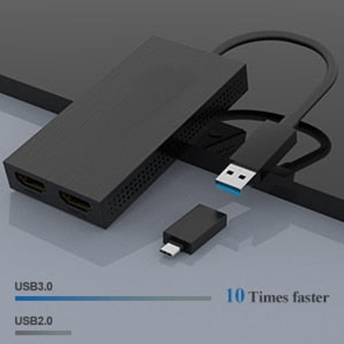 4XEM USB 3.0 to Dual HDMI 4K Display Adapter - 1 x Type A USB 3.0 Powered USB Male - 2 x HDMI HDMI 1.4 Digital Audio/Video Female - 3840 x 2160 Supported - Black - 4XUG7602H