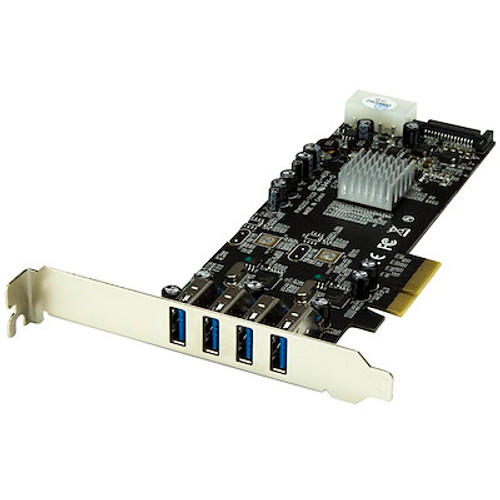 4 Port PCI Express (PCIe) SuperSpeed USB 3.0 Card Adapter w/ 4 Dedicated 5Gbps Channels - UASP - SATA / LP4 Power