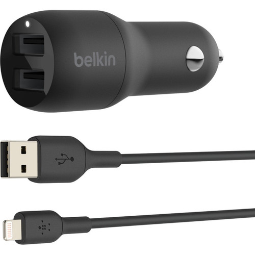 Belkin Boost Charge Dual USB-A Car Charger 24W + USB-A to Lightning Cable. - CCD001BT1MBK