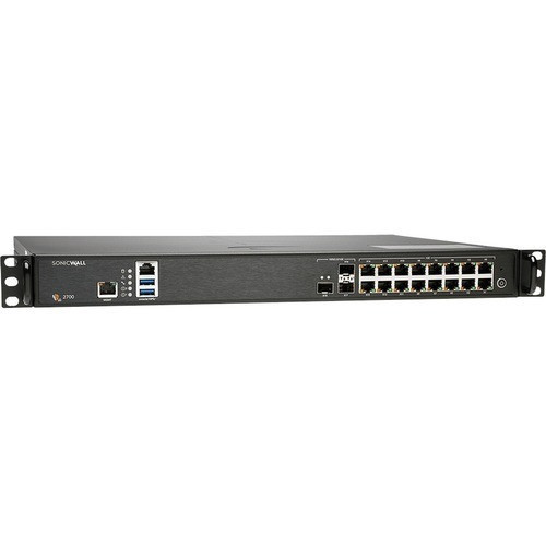 Sonicwall NSA 2700 Network Security/Firewall Appliance - 16 Port - 10/100/1000Base-T, 10Gbase-X - 10 Gigabit Ethernet - Des, 3Des, Md5, Sha-1, AES (128-Bit), AES (192-Bit), AES (256-Bit) - 16 X RJ-45 - 3 Total Expansion Slots - 02-SSC-8660