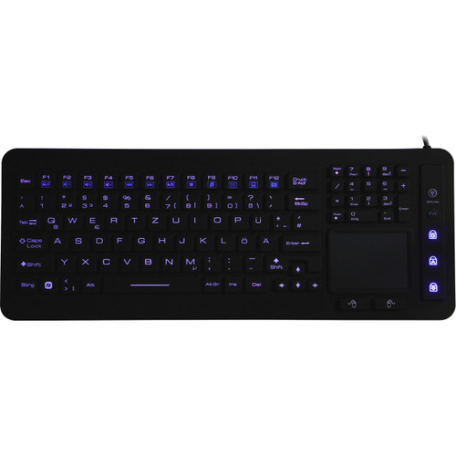 DSI WATERPROOF IP68 FULL SIZE LED BACKLIT KEYBOARD WITH TOUCHPAD - Cable Connectivity - USB Interface - 98 Key - TouchPad - Windows - Industrial Silicon Rubber Keyswitch - Black - KB-JH-IKB98BL