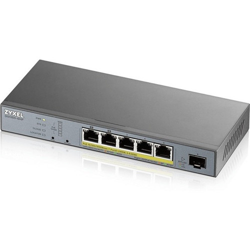 Zyxel  5-Port Gigabit PoE+ L2 Web Managed Switch (60W) W/SFP Uplink 802.3Bt Support - GS1350-6HP