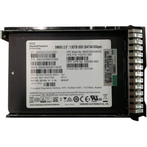 HPE Solid state drive 1.92 TB hot swap 2.5IN SFF SATA 6Gb/s with HPE Smart Carrier